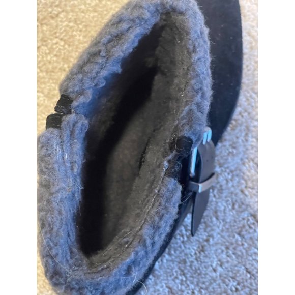 Size 8 Charles David‎ Jen Suede Cuffed Grey Shearling Lug Sole Moto Boot Black - Picture 7 of 8